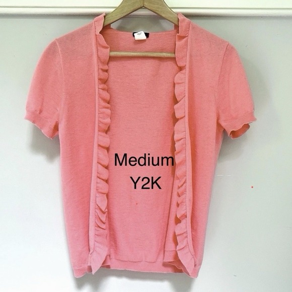 J.CREW Sweaters - J.Crew Y2K Ruffle Trim Top Open Cardigan Shrug Cashmere Blend Short Sleeve Layer